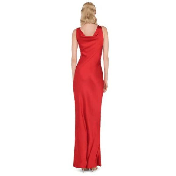 Norma Kamali Maria Sleeveless Cowl Neck Satin Evening Gown Tiger Red XS $325 - Picture 4 of 14